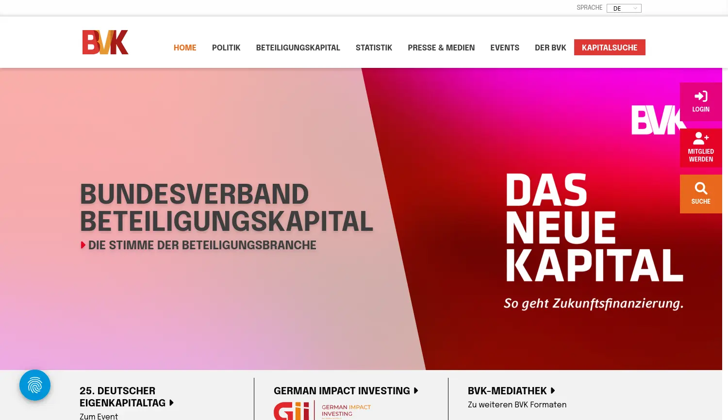 Website der Firma Bundesverband Beteiligungskapital - German Private Equity and Venture Capital Association e.V.