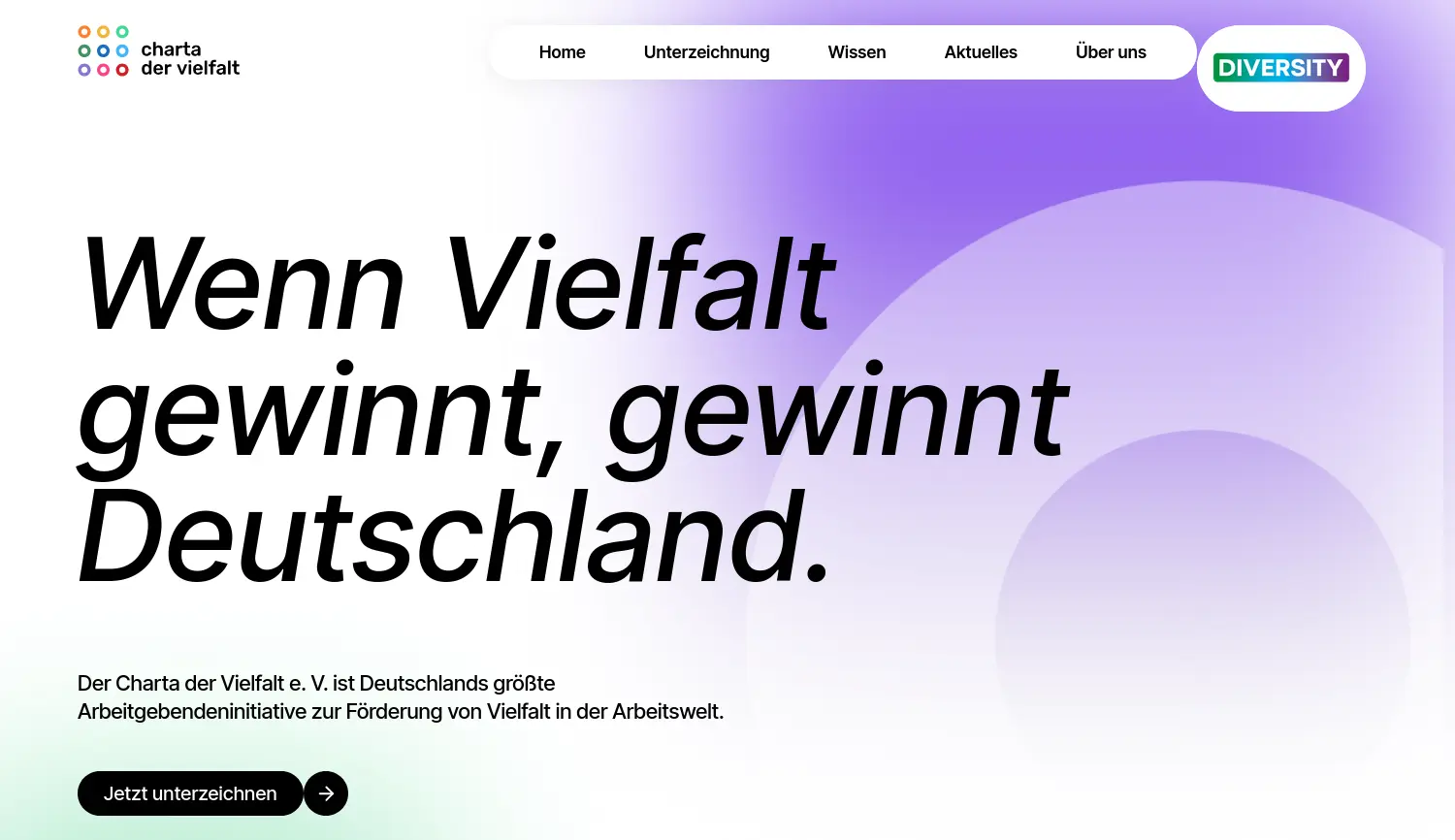 Website der Firma Charta der Vielfalt e. V.