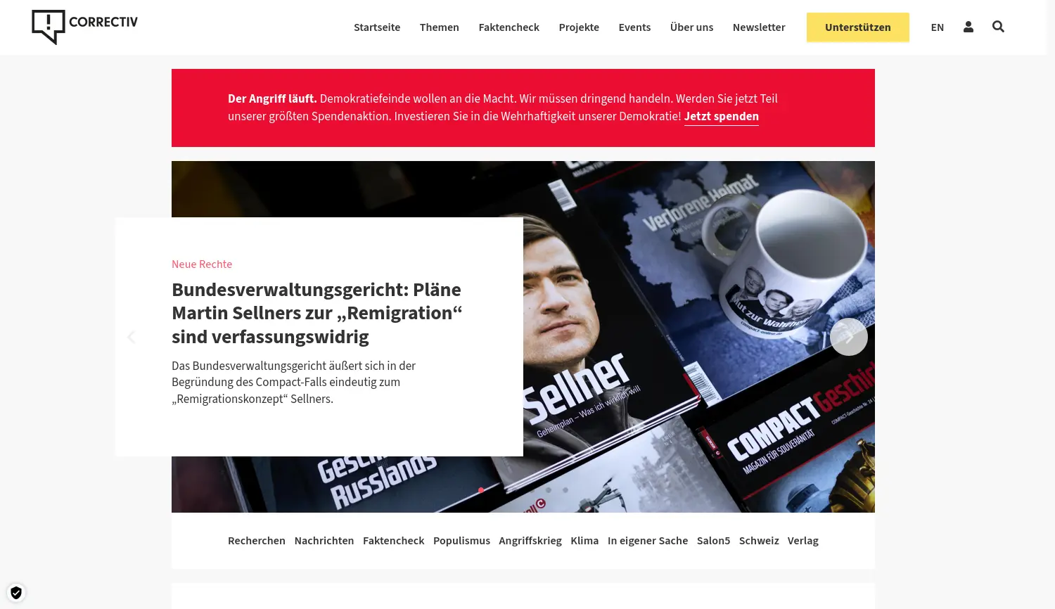 Website der Firma CORRECTIV