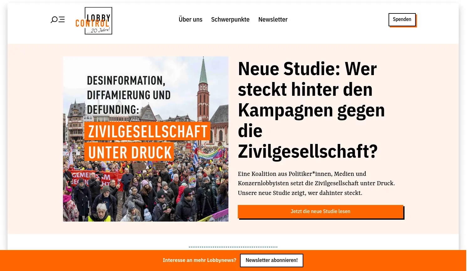 Website der Firma LobbyControl e.V.