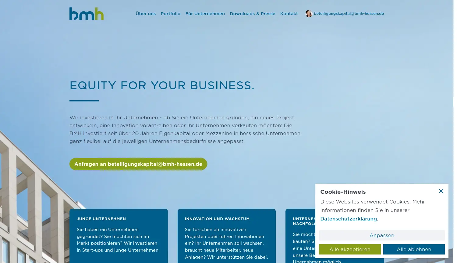 Website der Firma BMH Beteiligungs-Managementgesellschaft Hessen mbH