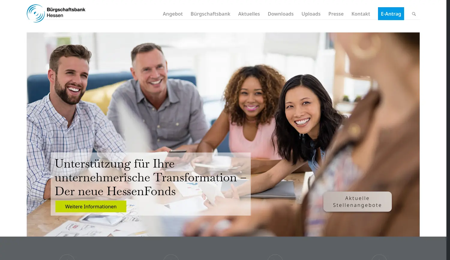 Website der Firma Bürgschaftsbank Hessen GmbH