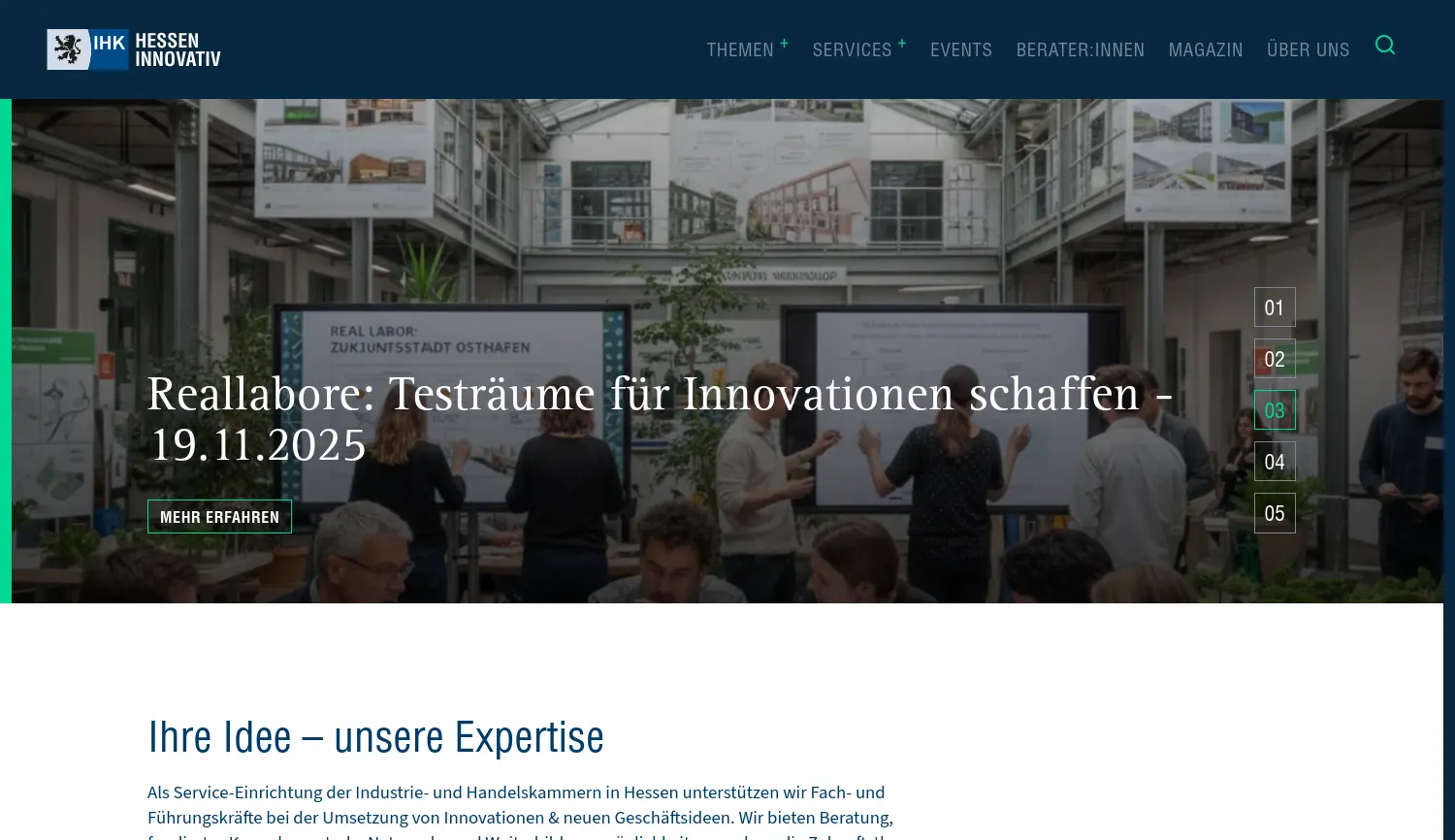 Website der Firma IHK Hessen innovativ GbR