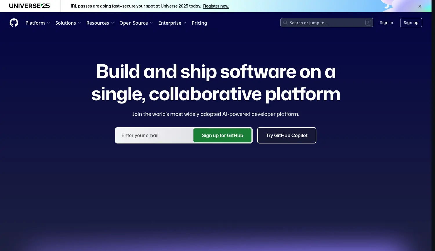 Website der Firma GitHub, Inc.