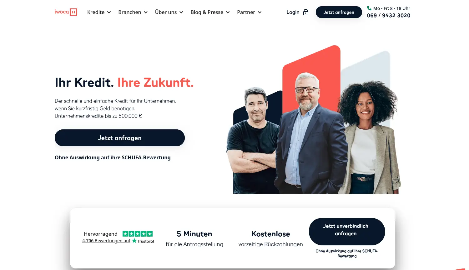 Website der Firma iwoca Deutschland GmbH