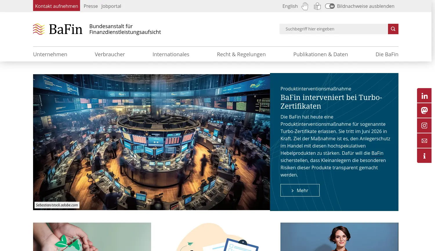 Website der Firma Bundesanstalt für Finanzdienstleistungsaufsicht