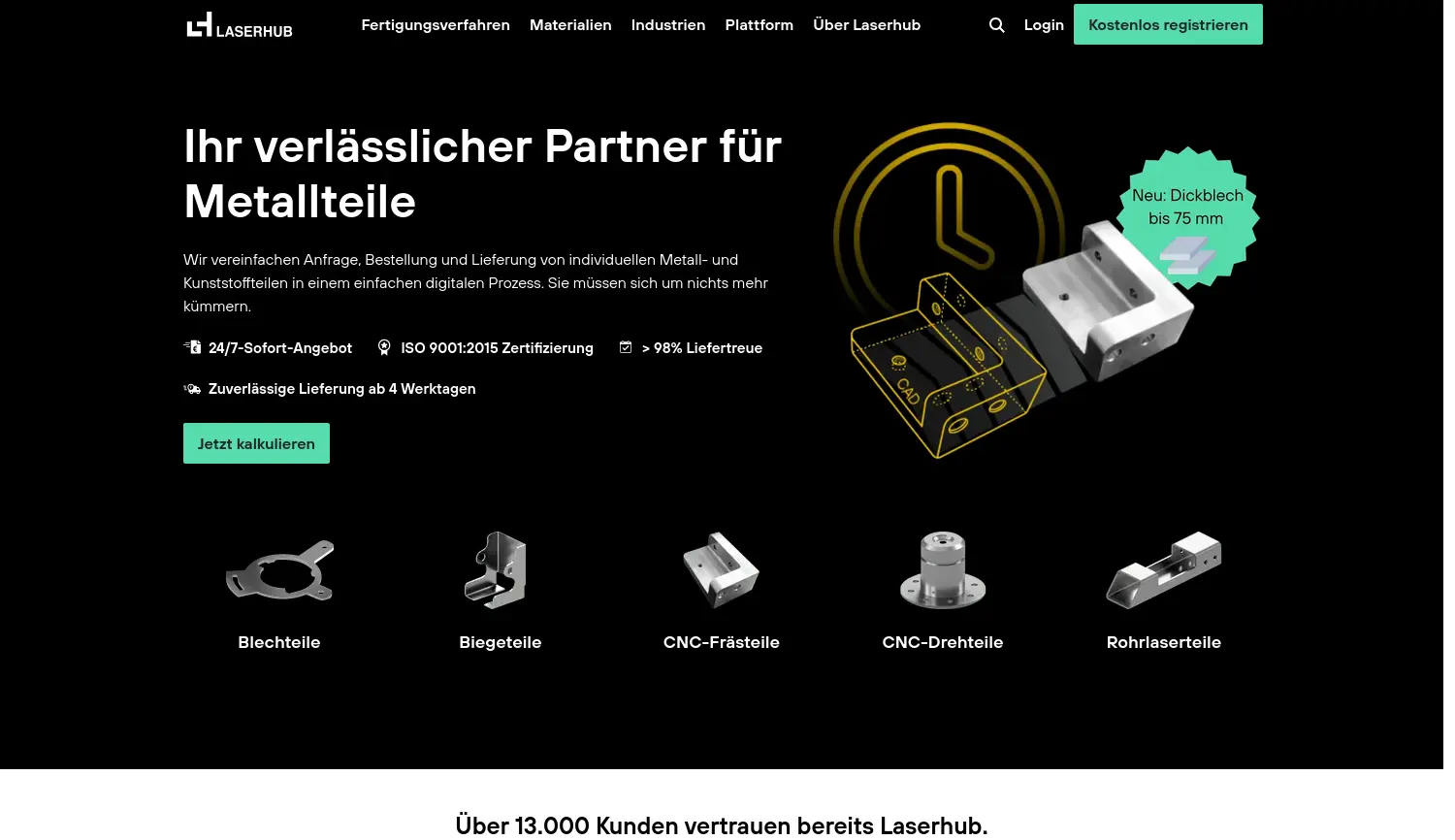 Website der Firma Laserhub GmbH