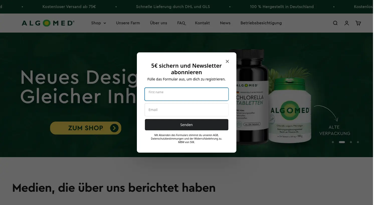 Website der Firma Algenfarm Klötze GmbH & Co. KG