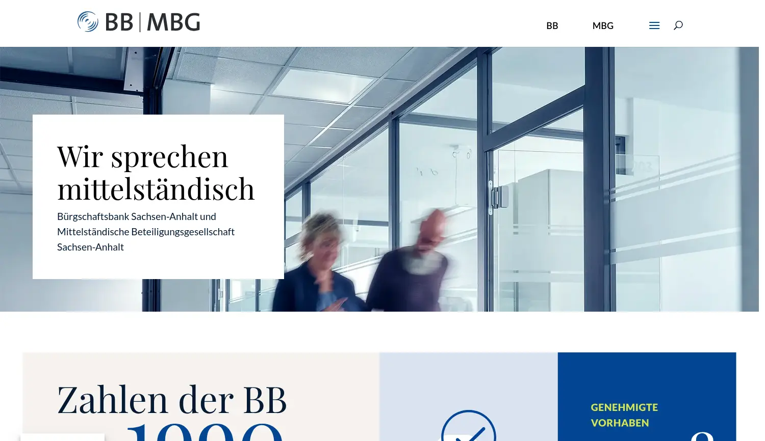 Website der Firma Bürgschaftsbank Sachsen-Anhalt GmbH und Mittelständische Beteiligungsgesellschaft Sachsen-Anhalt mbH