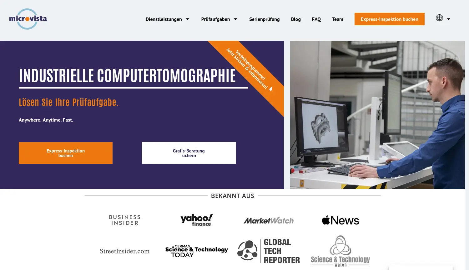 Website der Firma Microvista GmbH