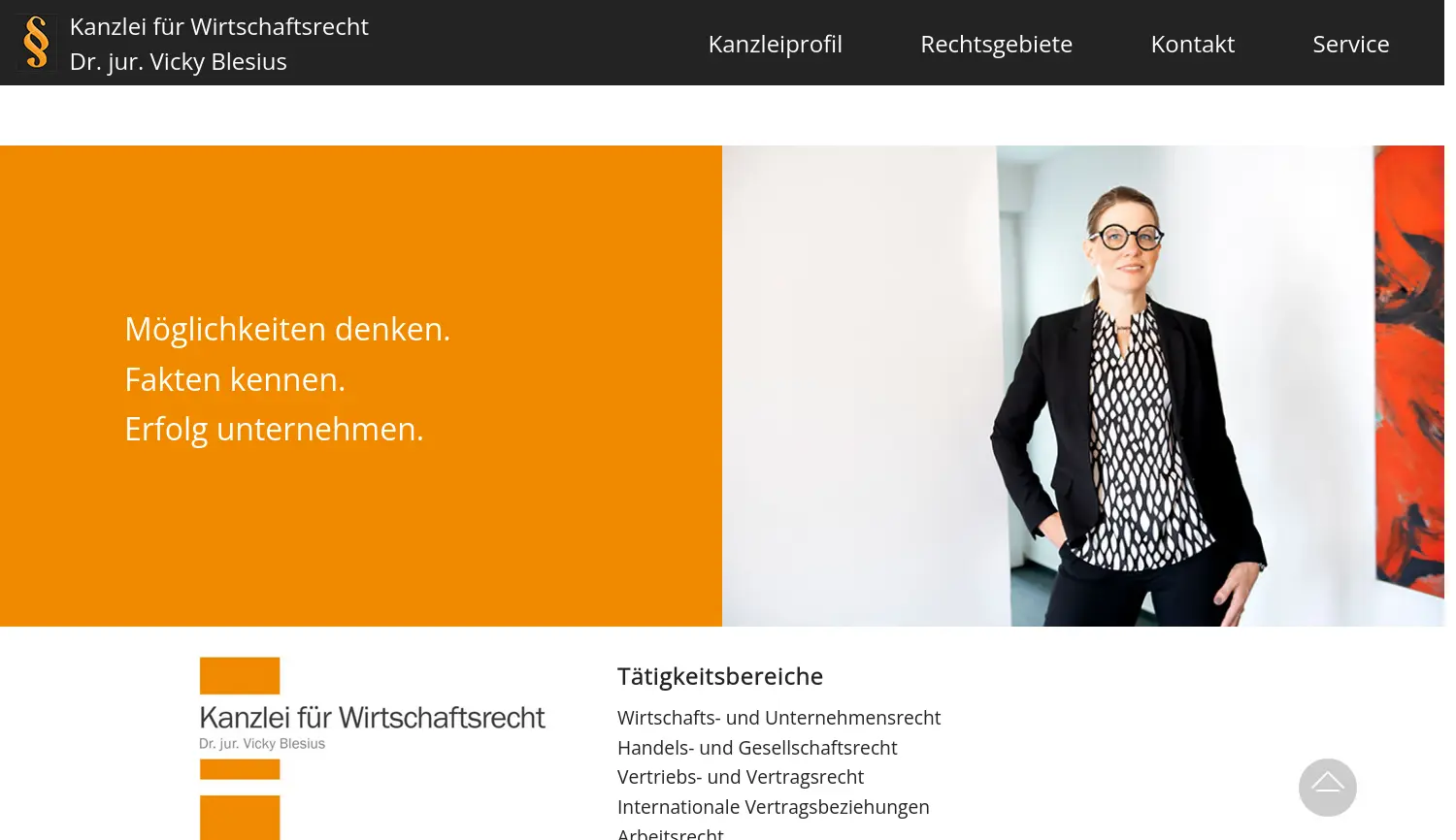 Website der Firma Kanzlei für Wirtschaftsrecht Dr. Vicky Blesius, Rechtsanwältin