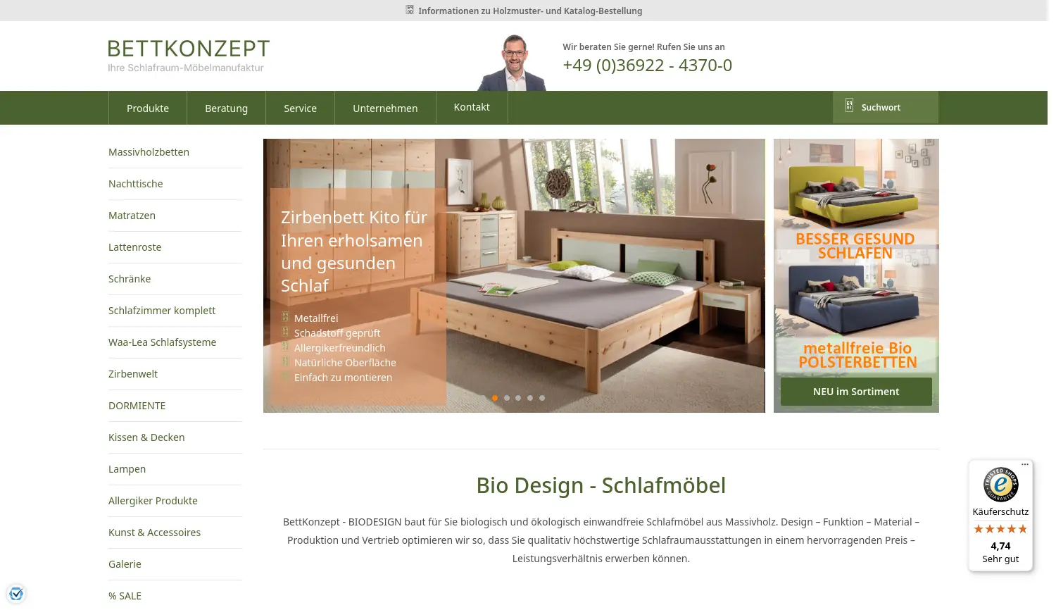 Website der Firma BettKonzept