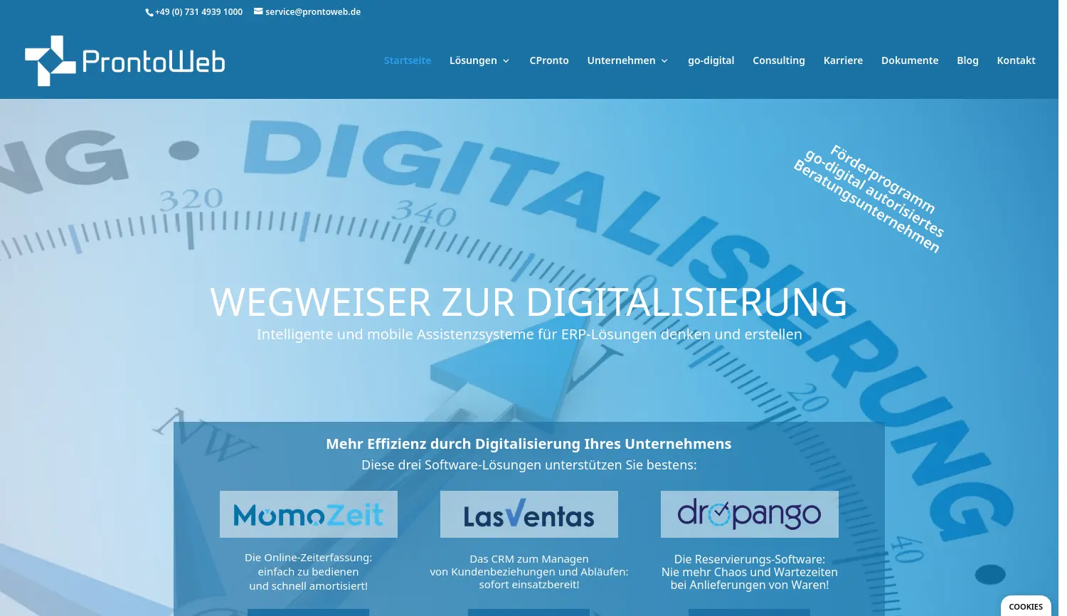 Website der Firma ProntoWeb GmbH