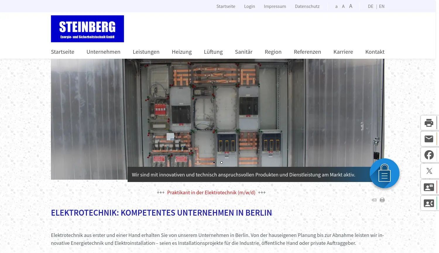 Website der Firma Steinberg Energie- und Sicherheitstechnik GmbH