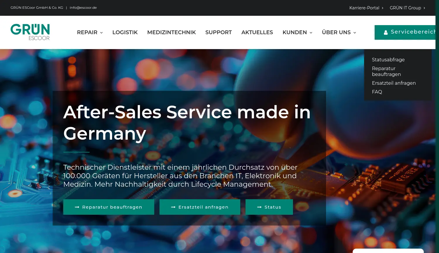 Website der Firma GRÜN ESCoor GmbH & Co. KG
