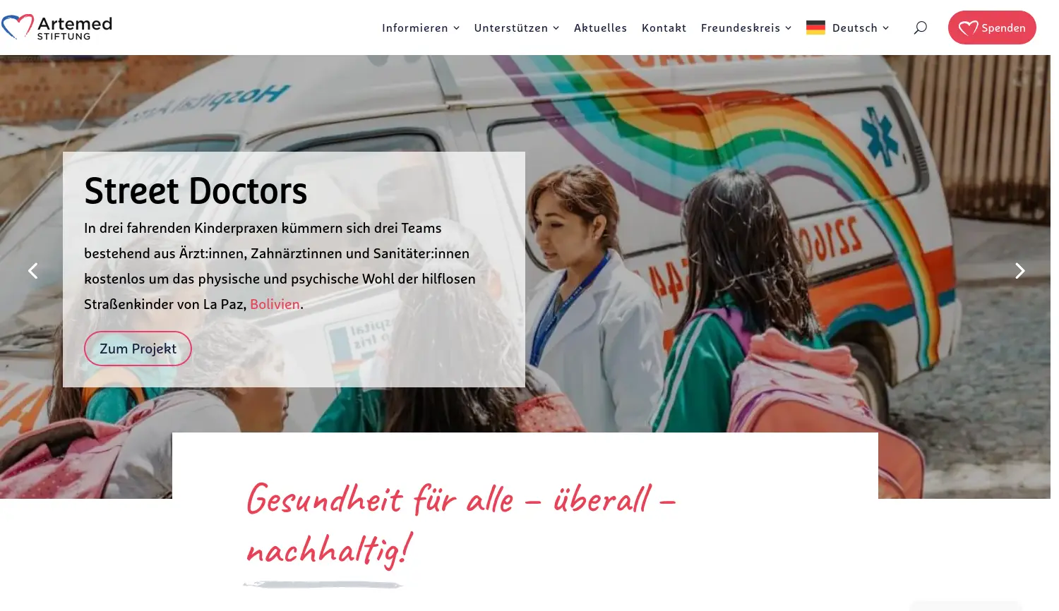 Website der Firma Artemed Stiftung gemeinnützige GmbH