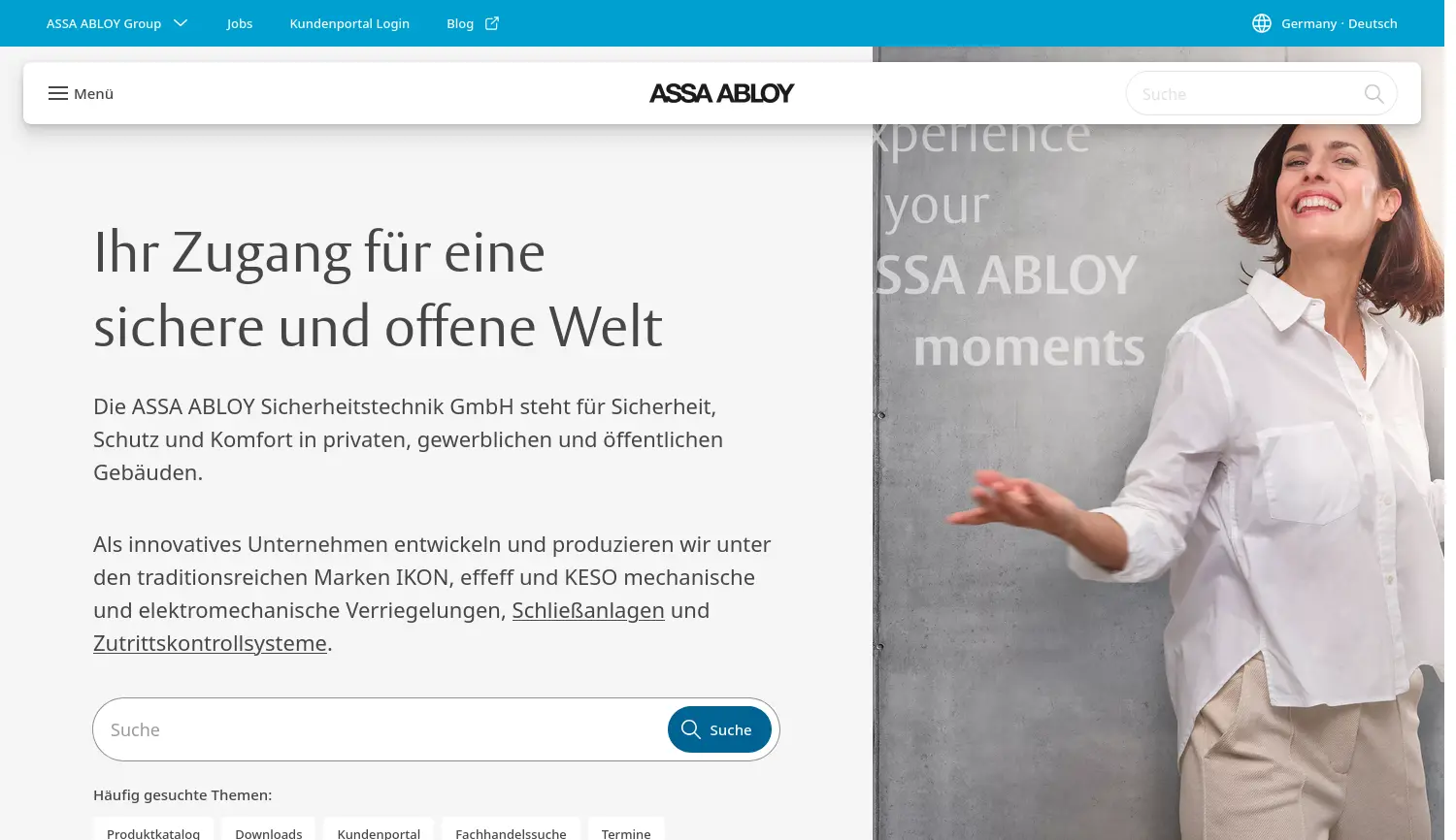 Website der Firma ASSA ABLOY Sicherheitstechnik GmbH