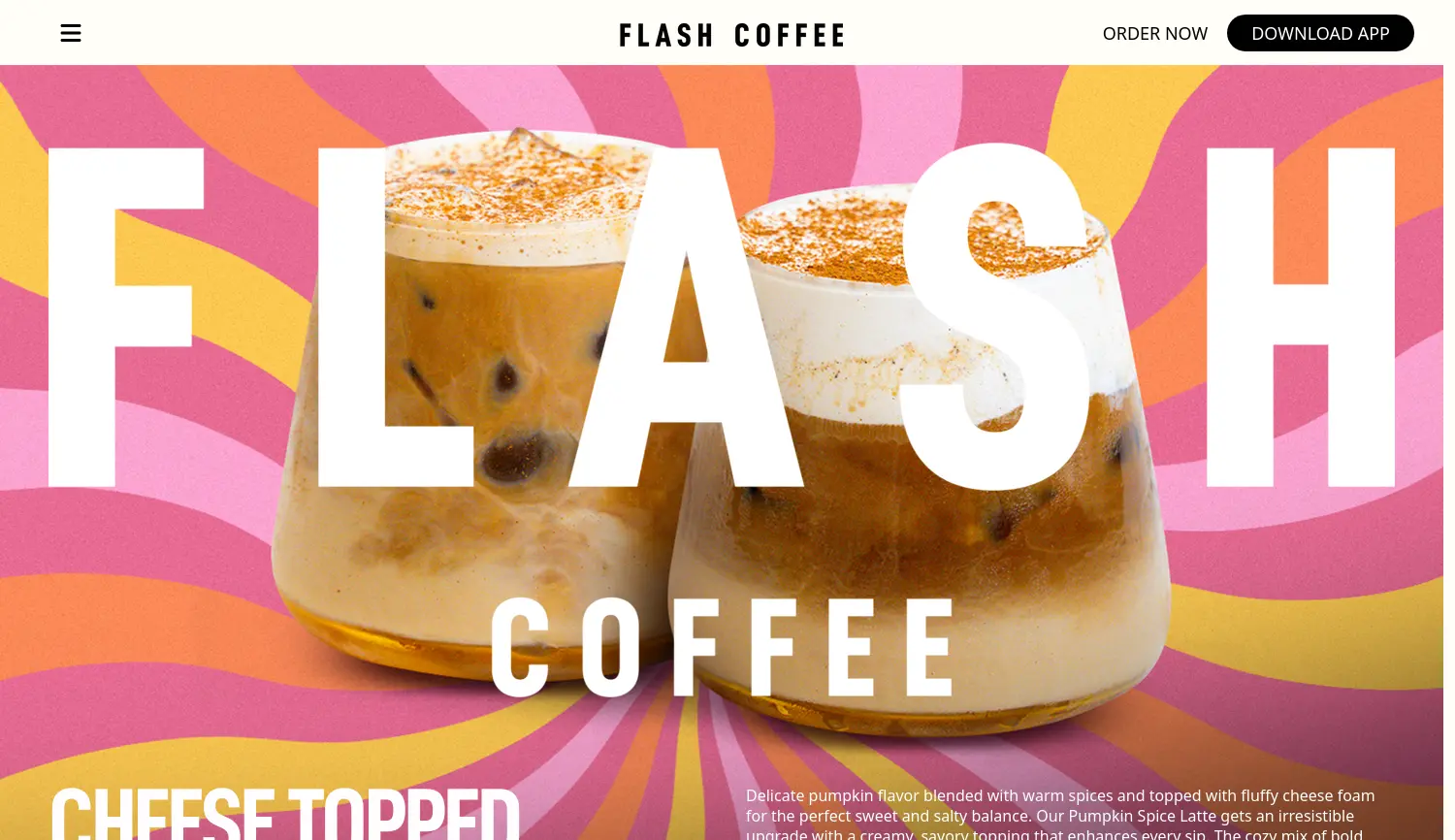 Website der Firma Flash Coffee