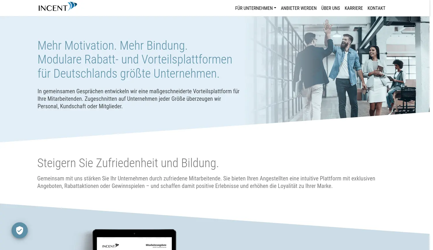 Website der Firma INCENT Corporate Services GmbH