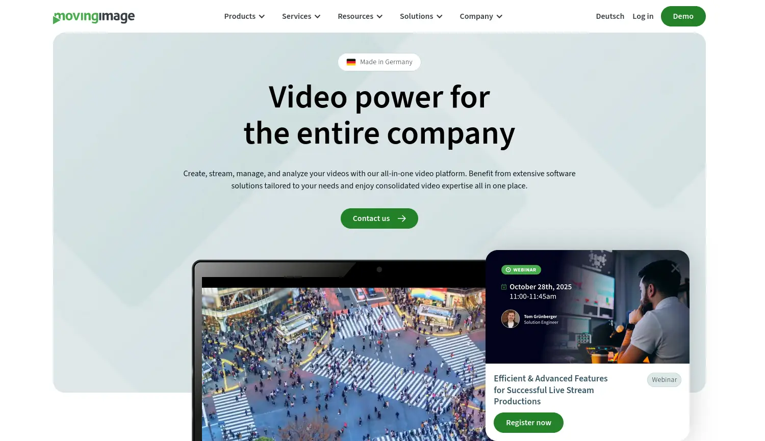 Website der Firma movingimage EVP GmbH