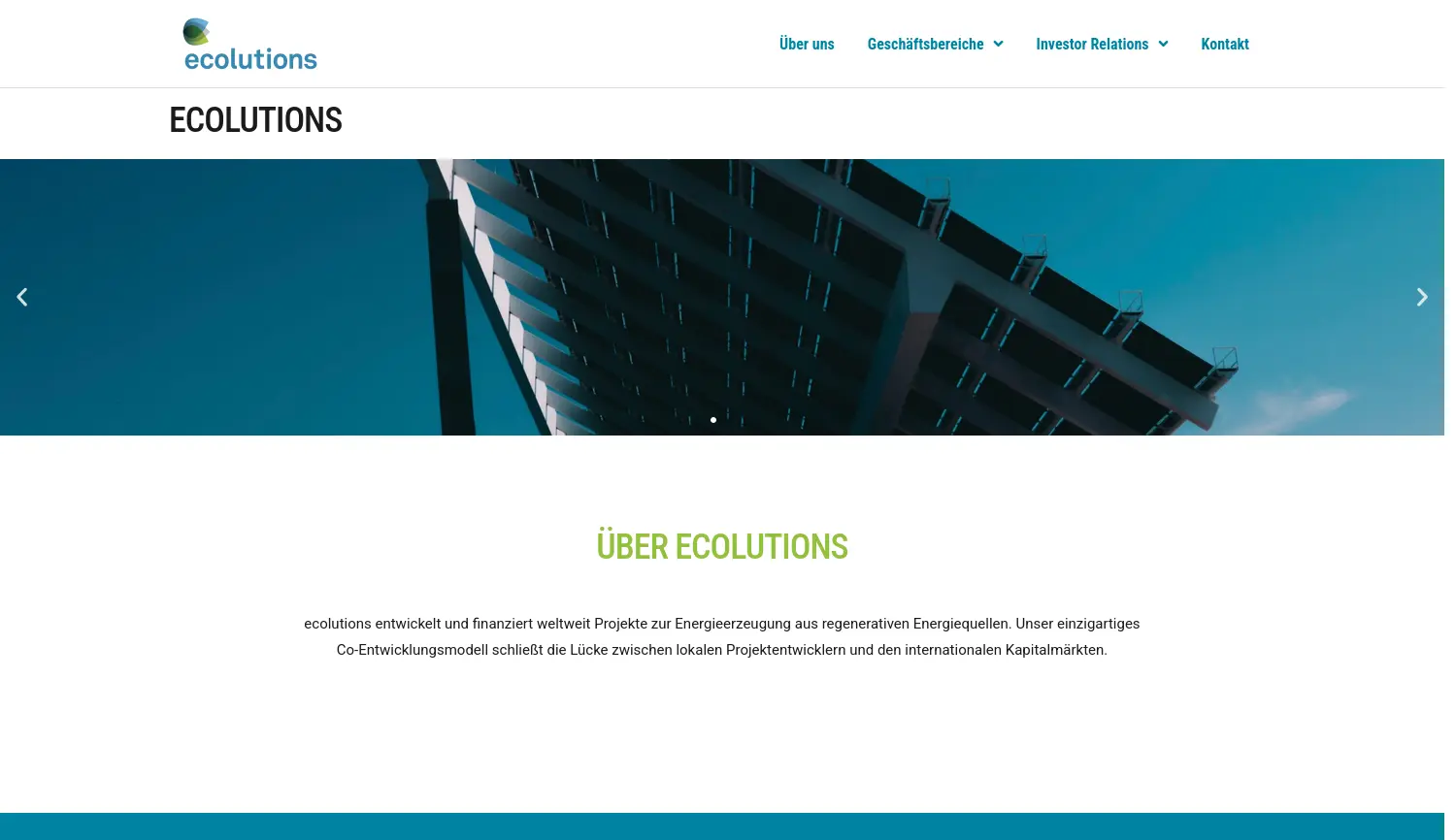 Website der Firma Ecolutions GmbH & Co. KGaA