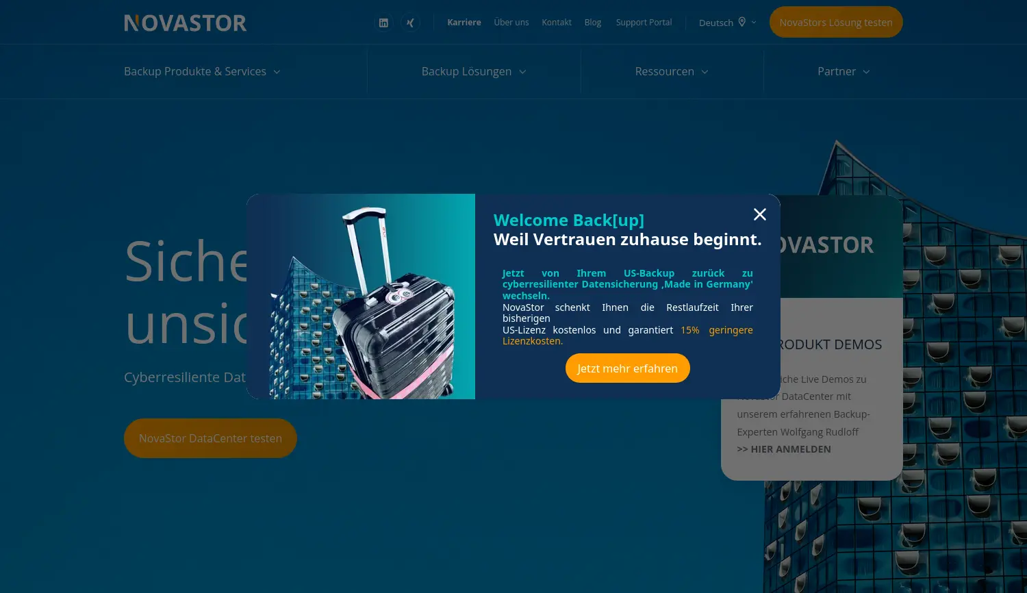 Website der Firma NovaStor GmbH