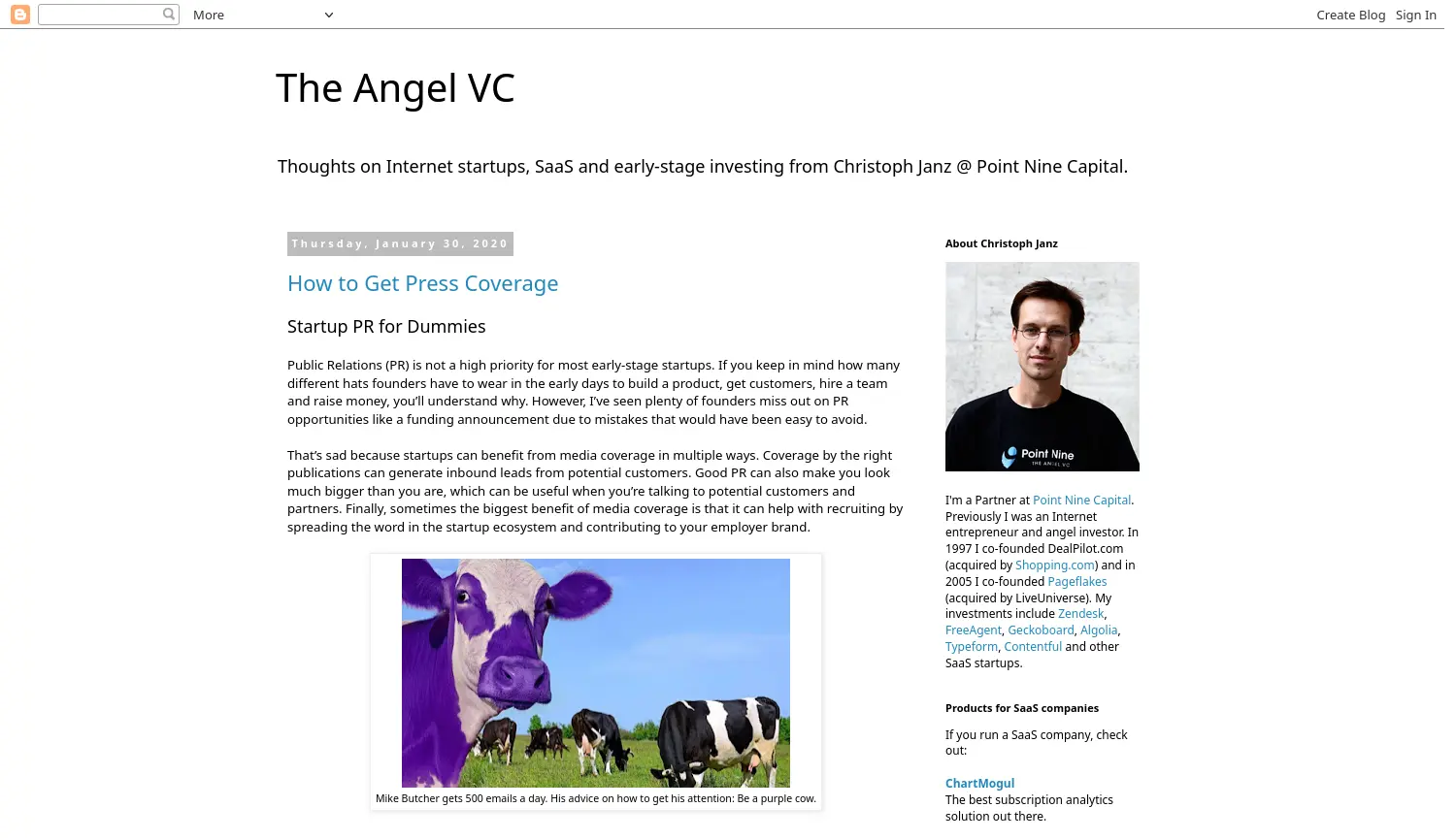 Website der Firma The Angel VC (Blog von Christoph Janz)