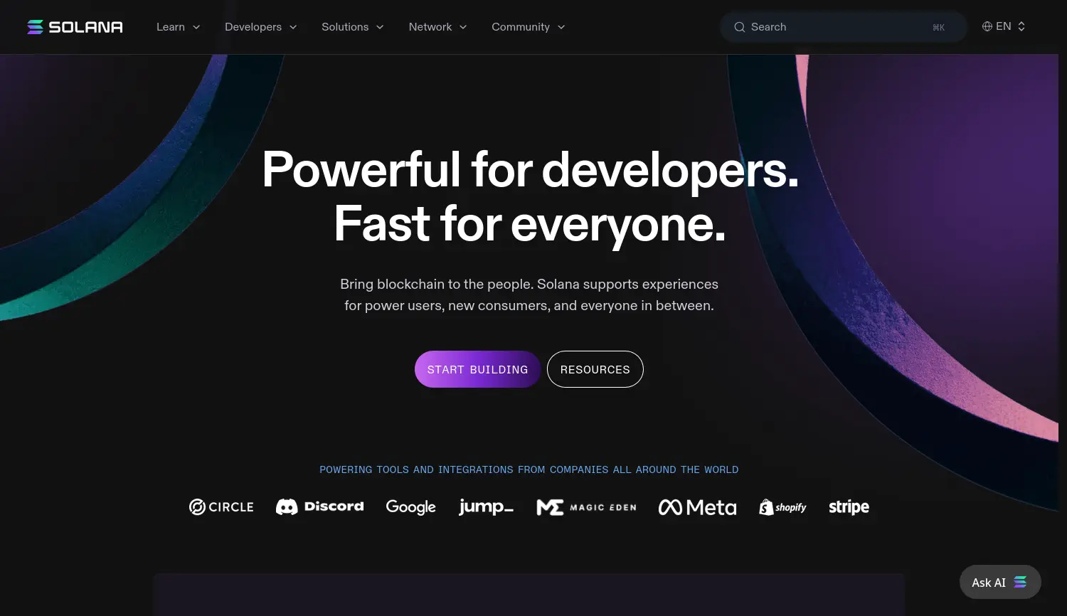 Website der Firma Solana Foundation