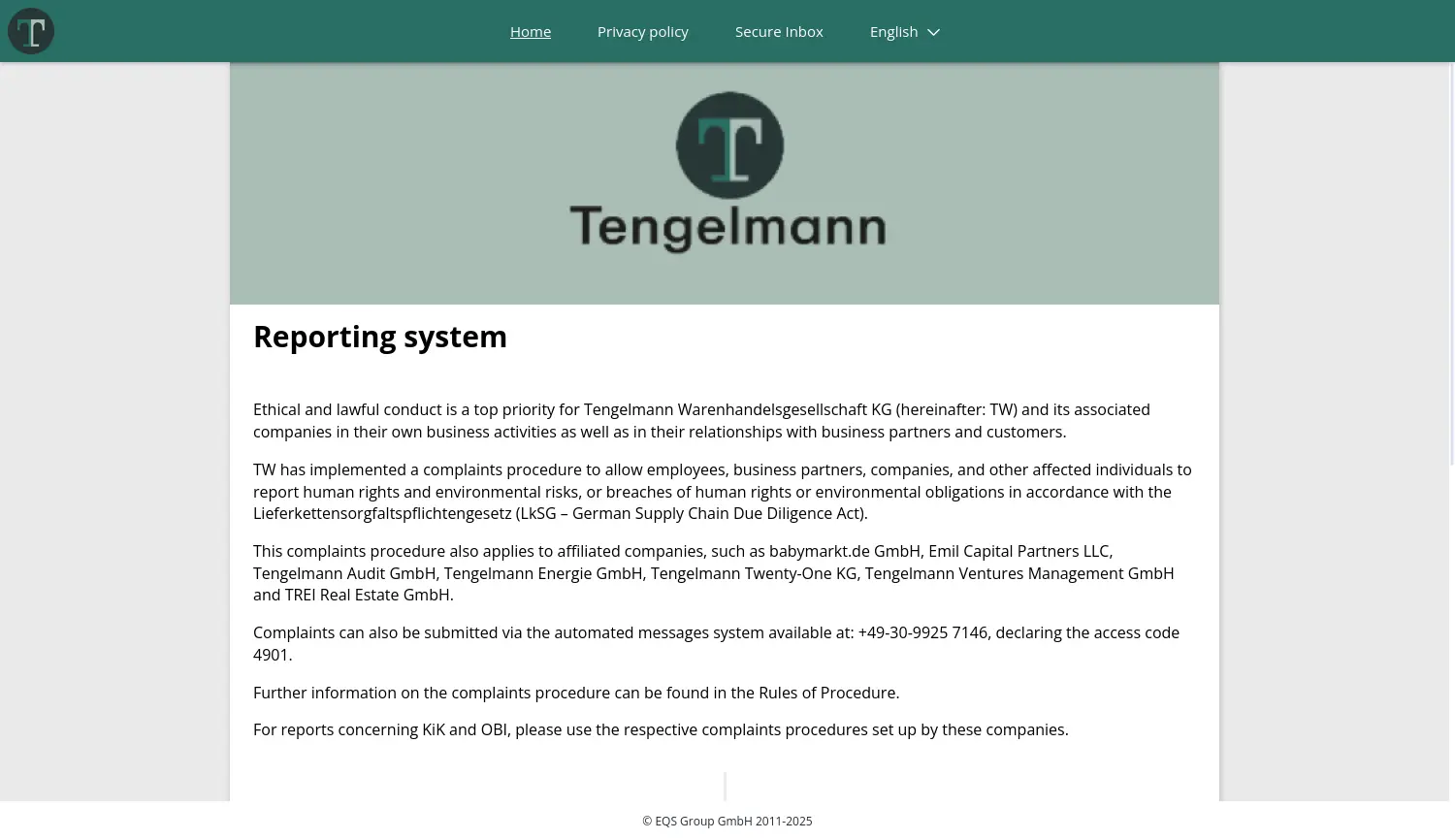 Website der Firma Tengelmann Warenhandelsgesellschaft KG