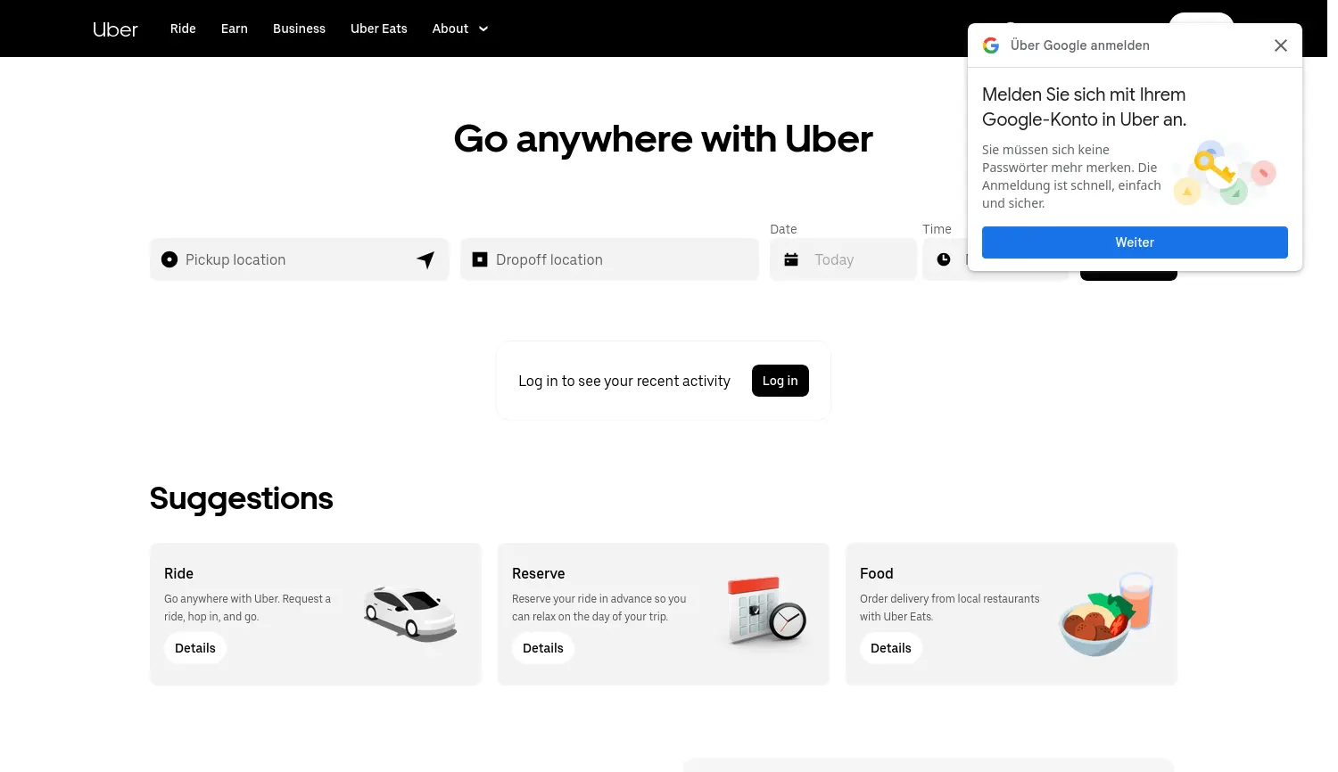 Website der Firma Uber Eats Germany GmbH
