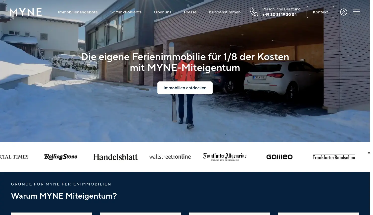 Website der Firma MYNE Homes