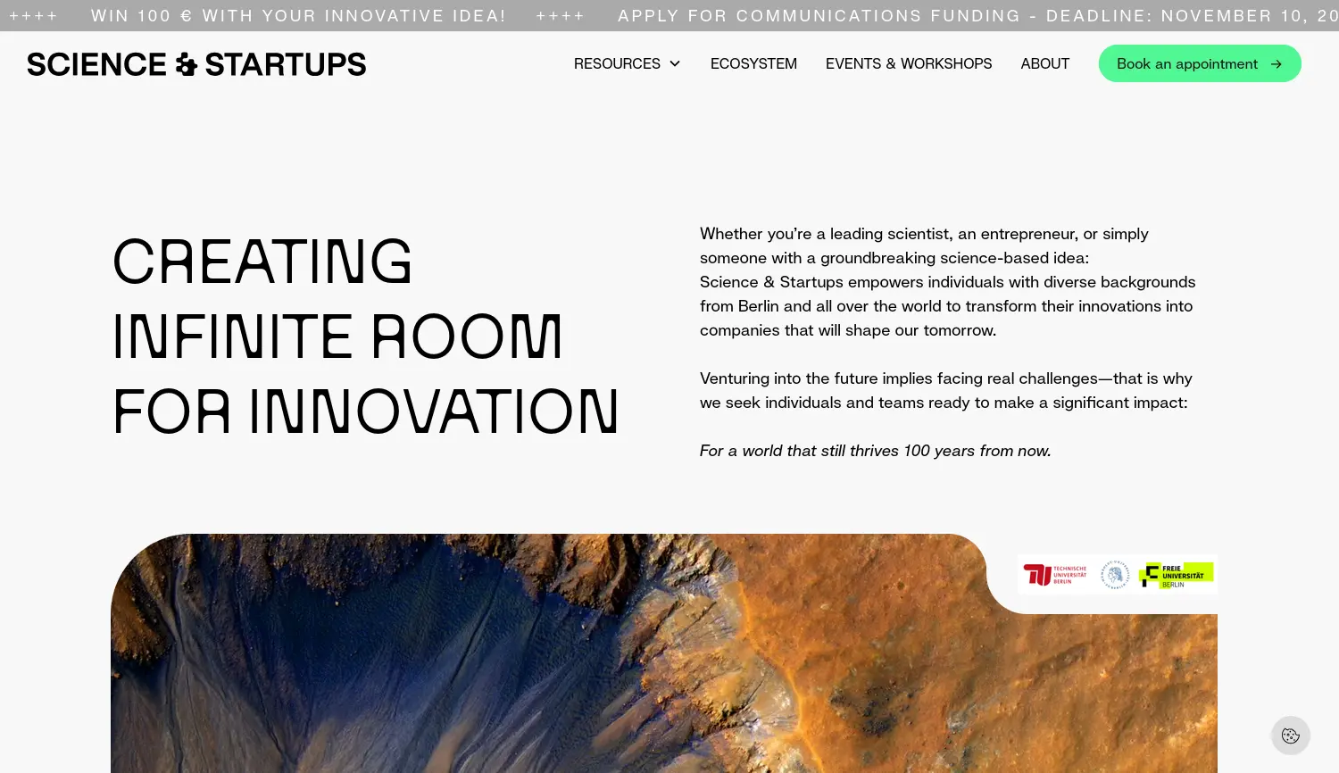 Website der Firma Science & Startups