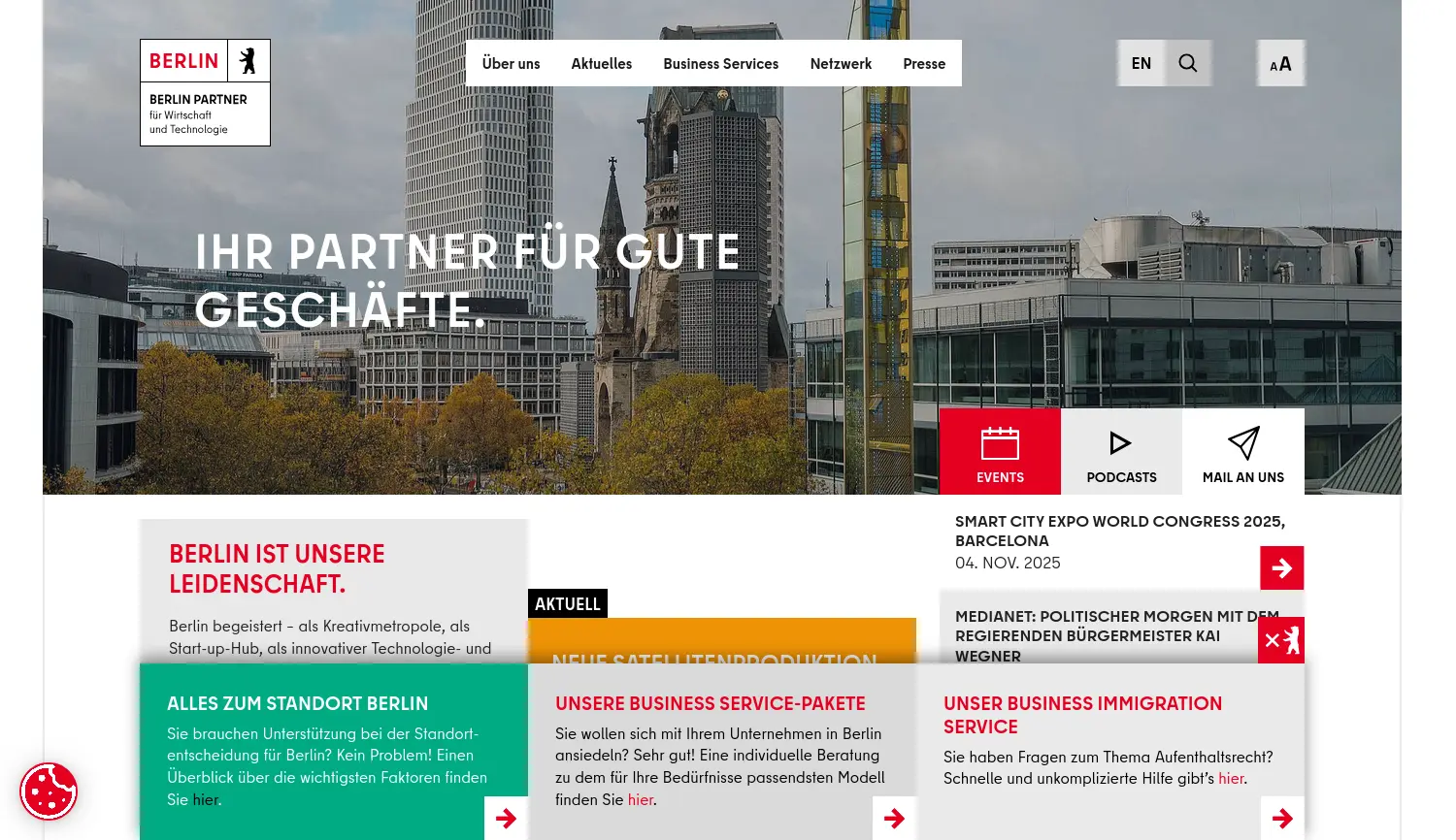 Website der Firma Berlin Partner für Wirtschaft und Technologie GmbH