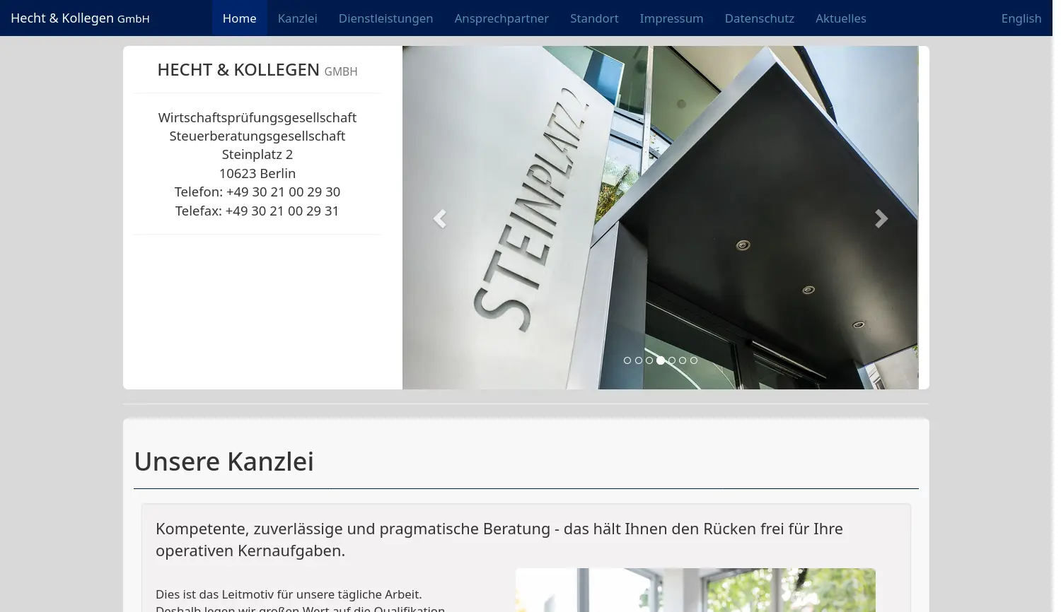 Website der Firma Hecht & Kollegen GmbH Wirtschaftsprüfungsgesellschaft Steuerberatungsgesellschaft