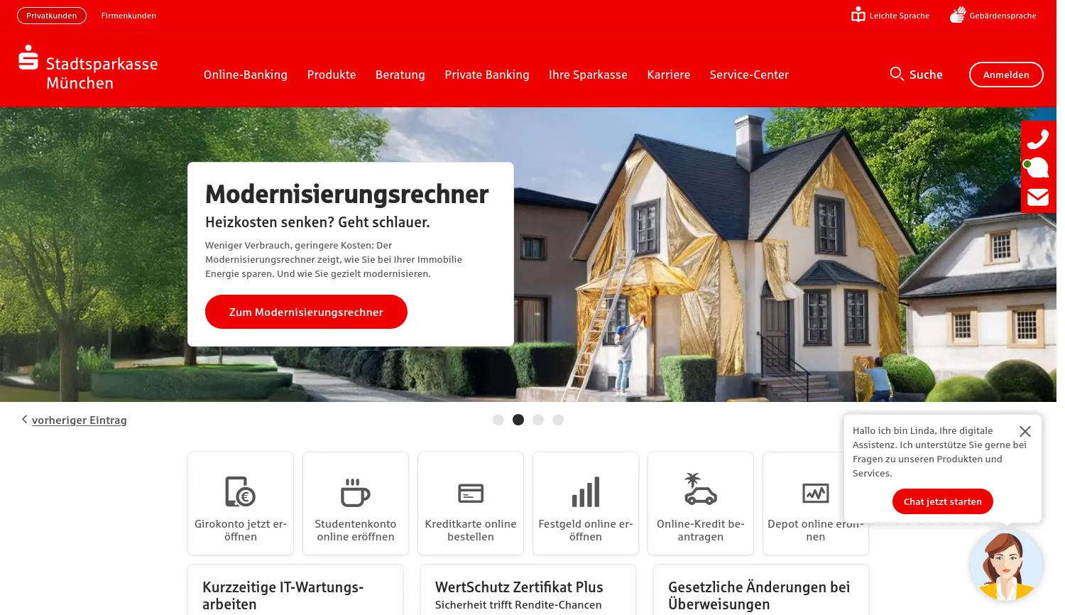 Website der Firma Stadtsparkasse München, Anstalt des öffentlichen Rechts