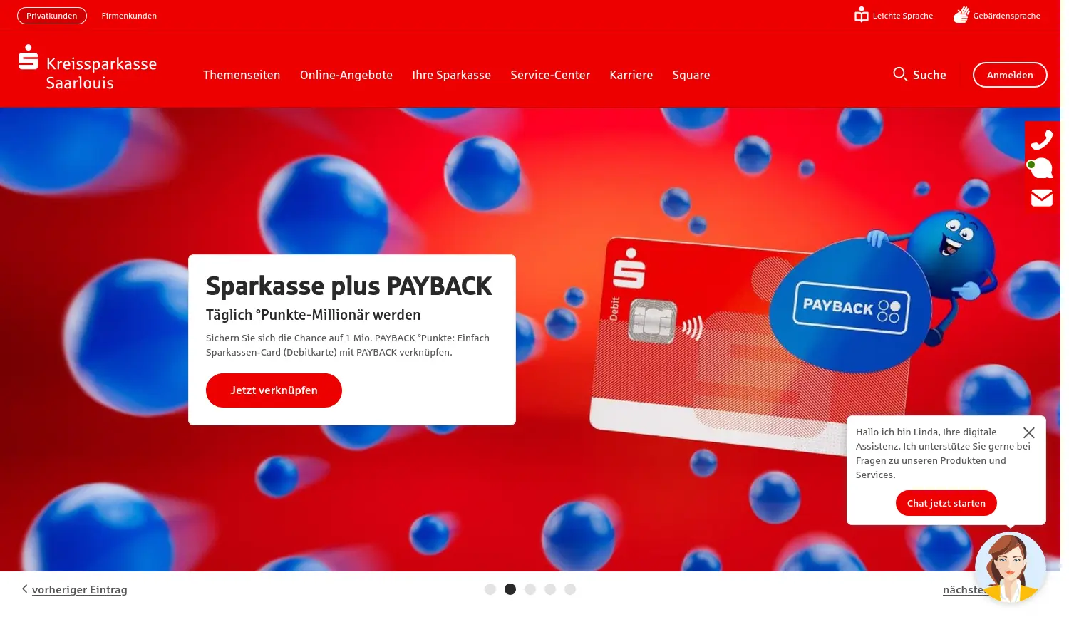 Website der Firma Kreissparkasse Saarlouis, Anstalt des öffentlichen Rechts