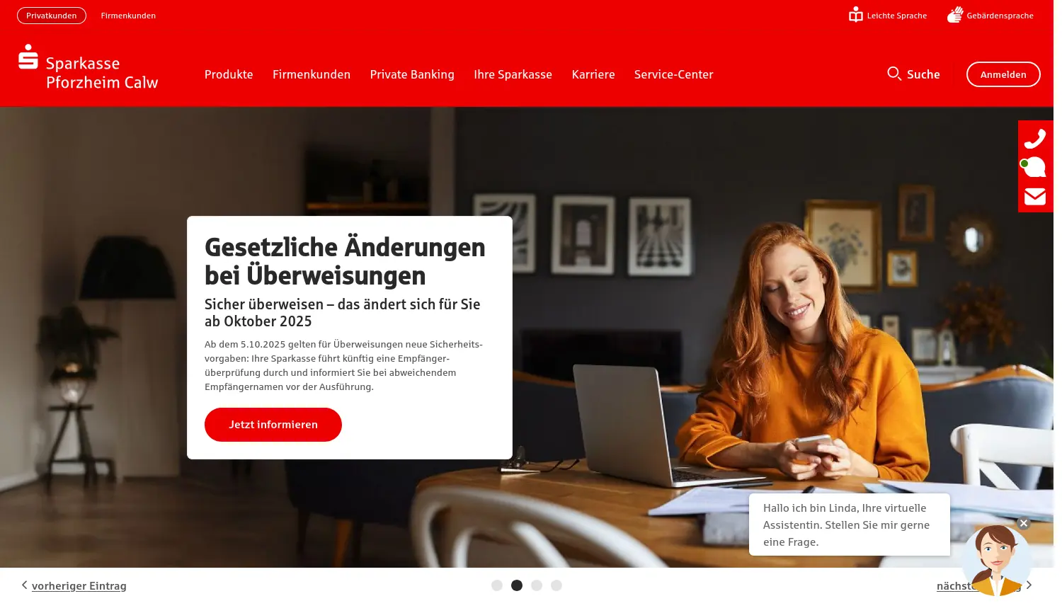 Website der Firma Sparkasse Pforzheim Calw Anstalt des öffentlichen Rechts