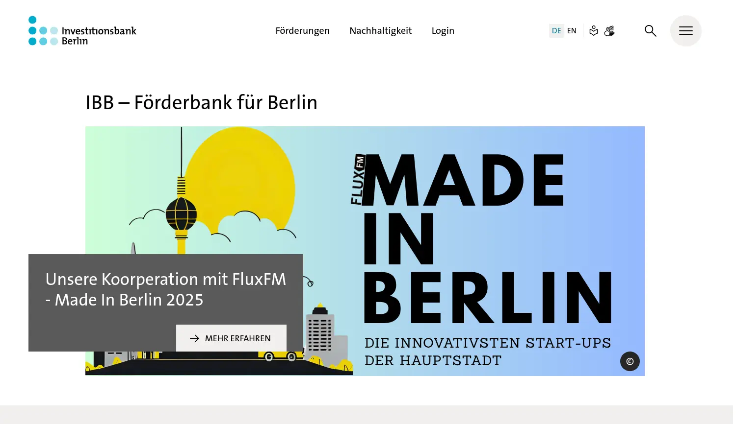 Website der Firma Investitionsbank Berlin