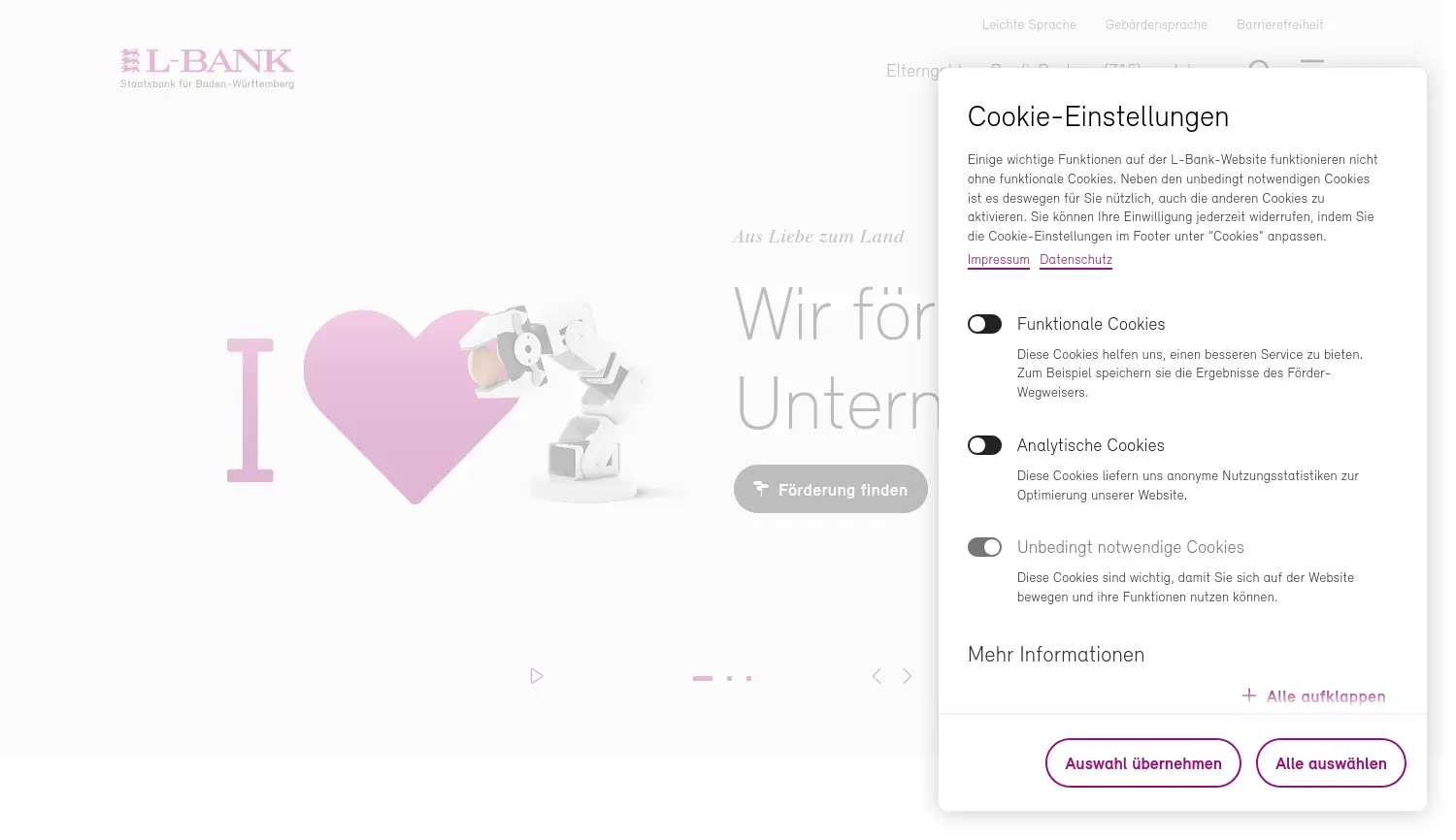 Website der Firma Landeskreditbank Baden-Württemberg – Förderbank – Anstalt des öffentlichen Rechts