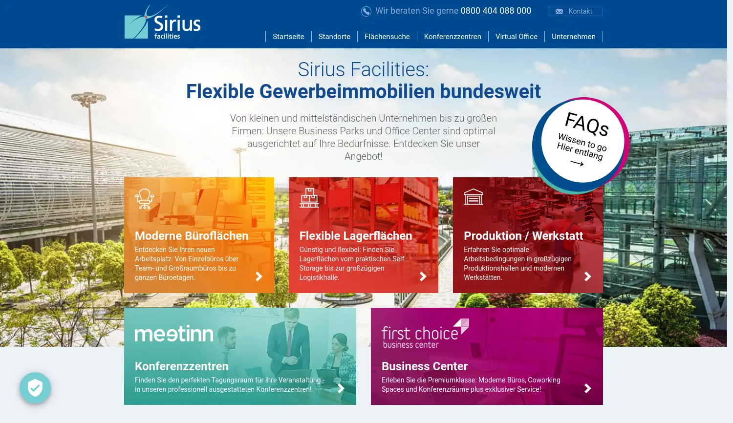 Website der Firma Sirius Facilities GmbH