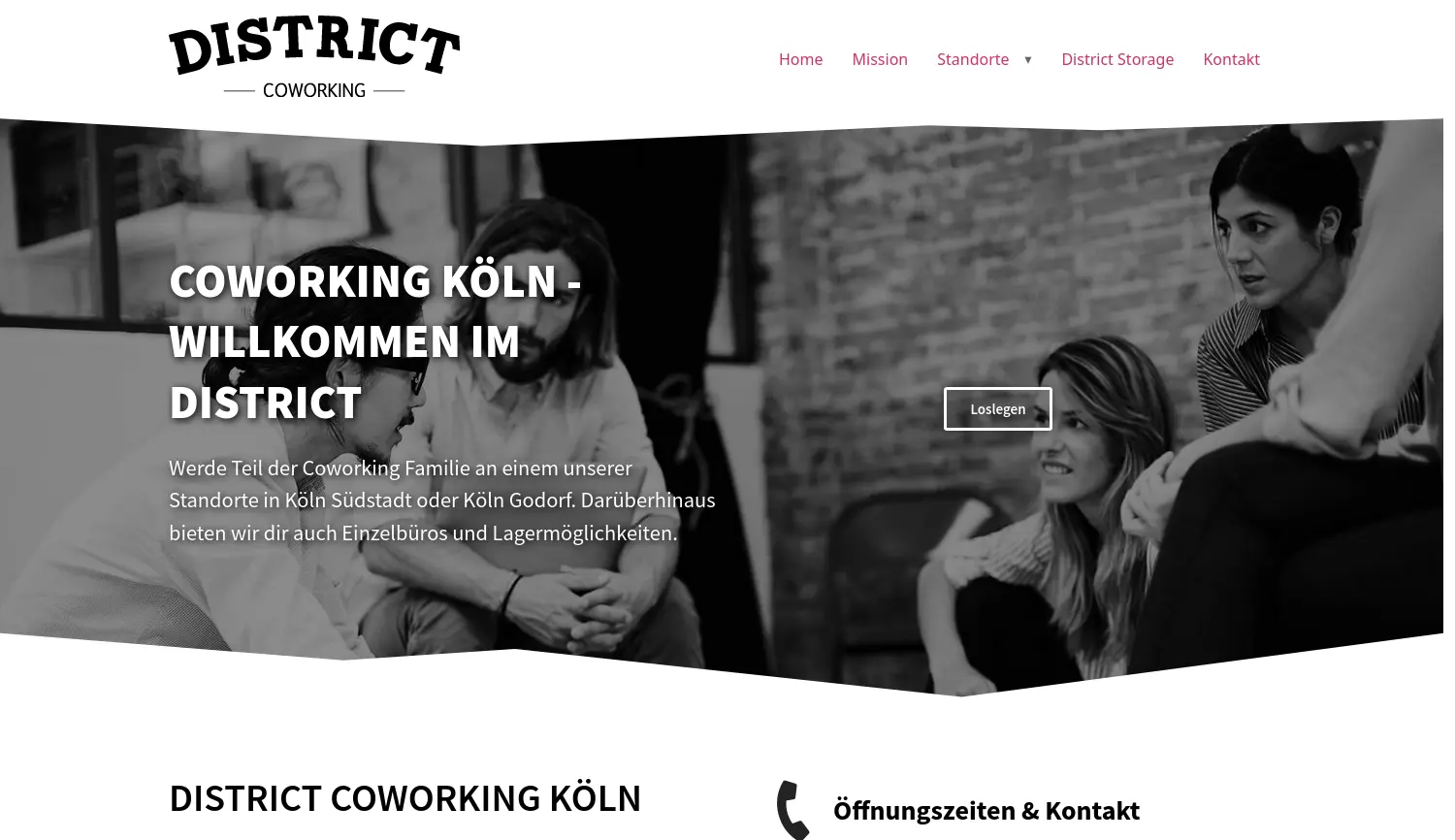 Website der Firma District Coworking