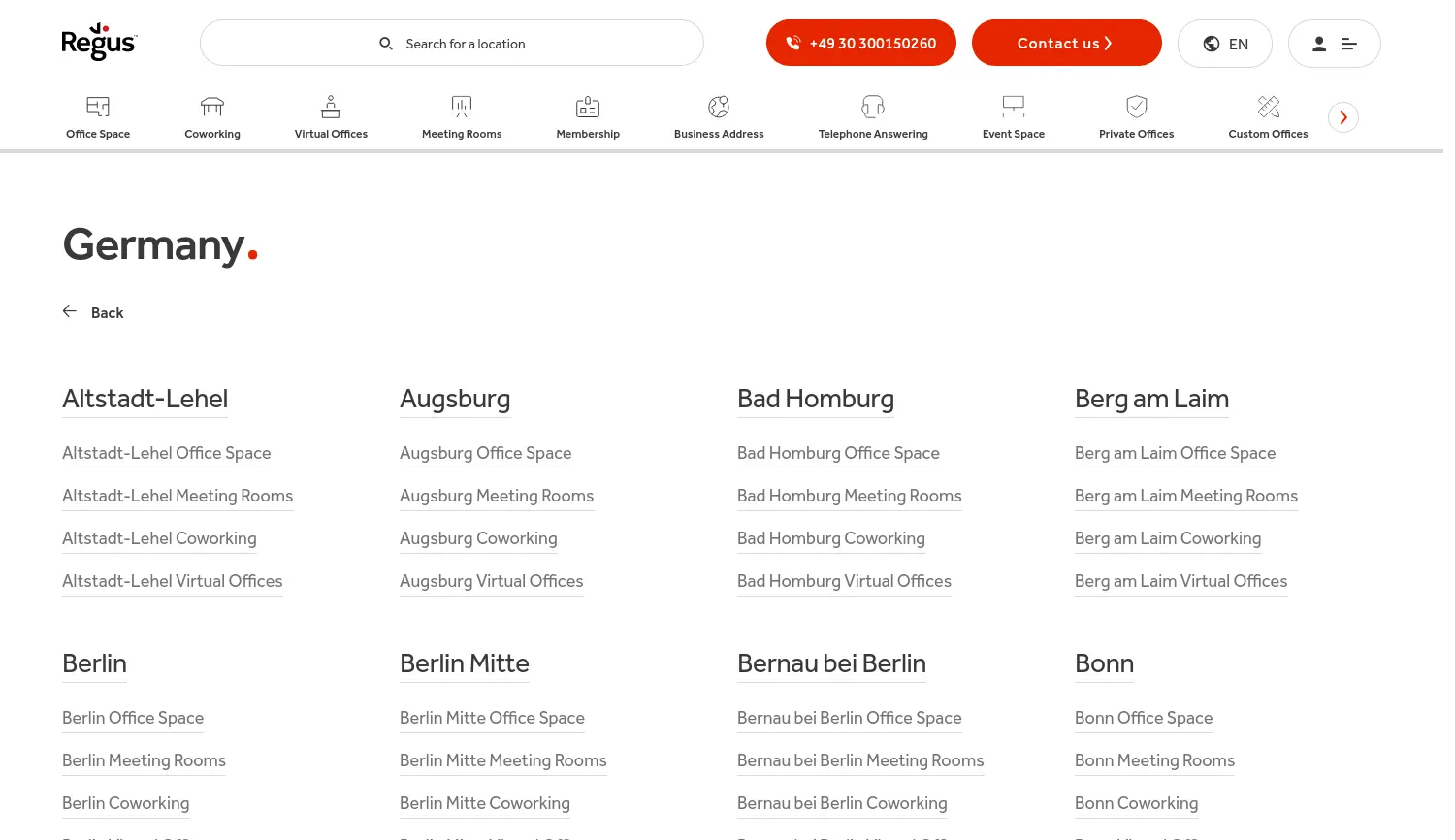 Website der Firma Regus