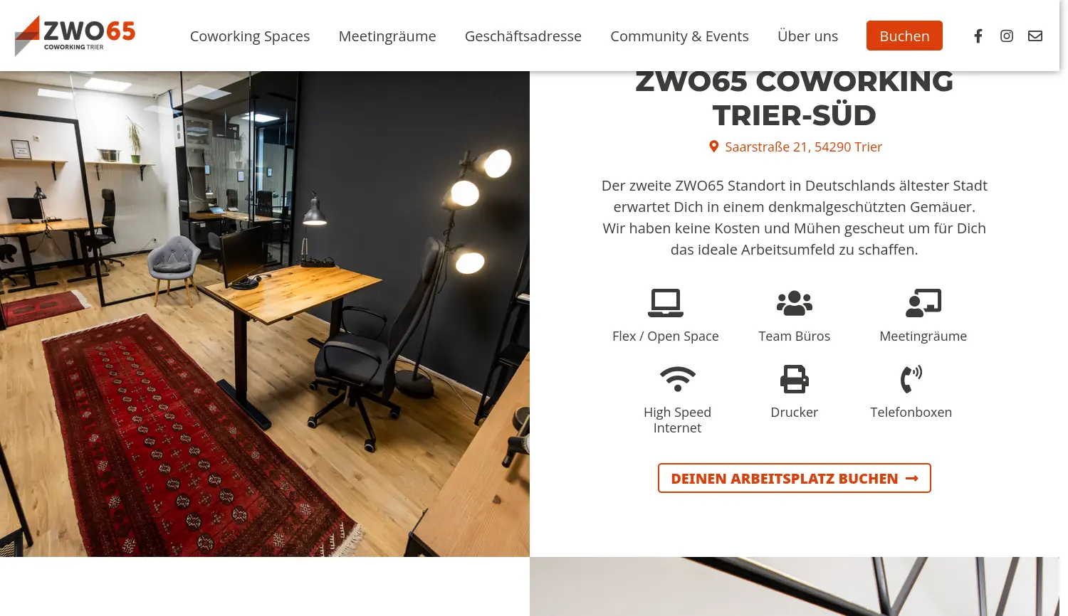 Website der Firma ZWO65 Coworking Trier-Süd
