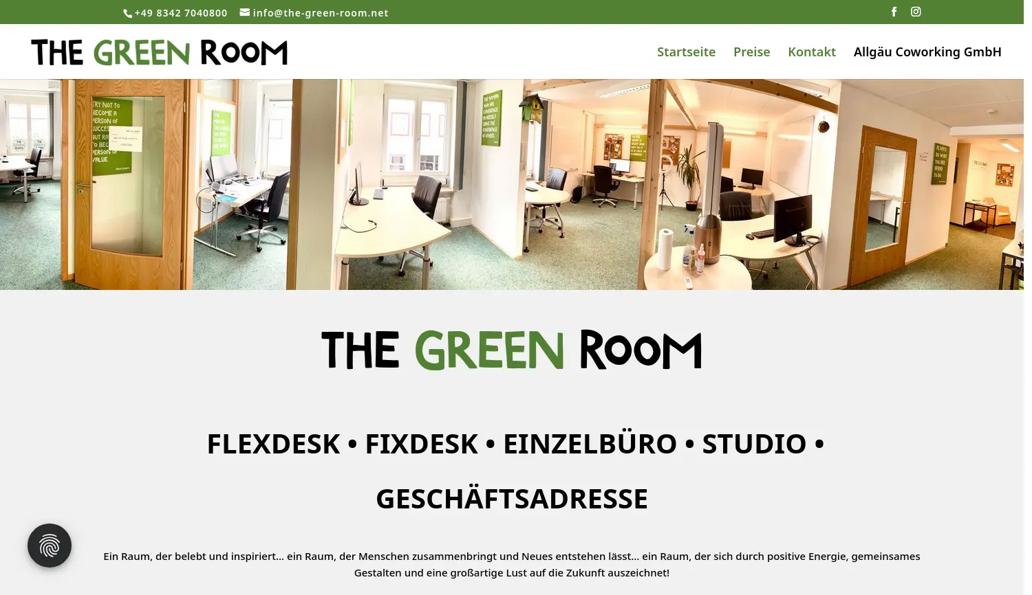 Website der Firma The Green Room Coworking