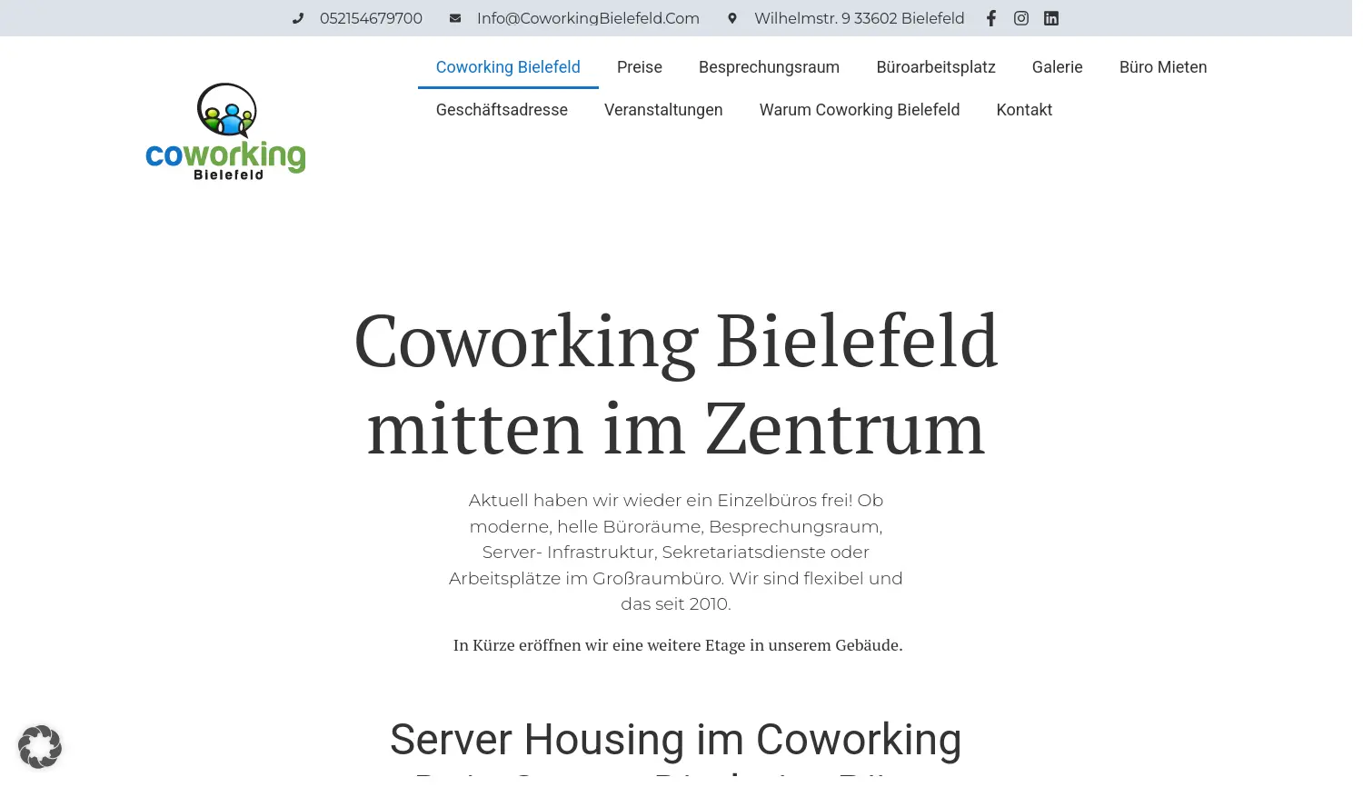 Website der Firma coworking Bielefeld UG (haftungsbeschränkt)