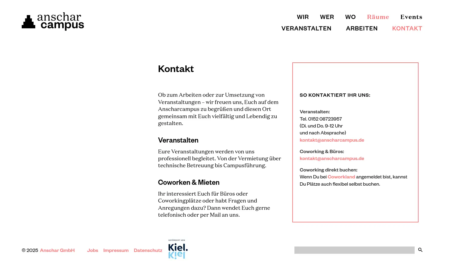 Website der Firma Anschar Kultur- und Kreativwirtschaft- Projektentwicklungs- und Geschäftsführungs- GmbH