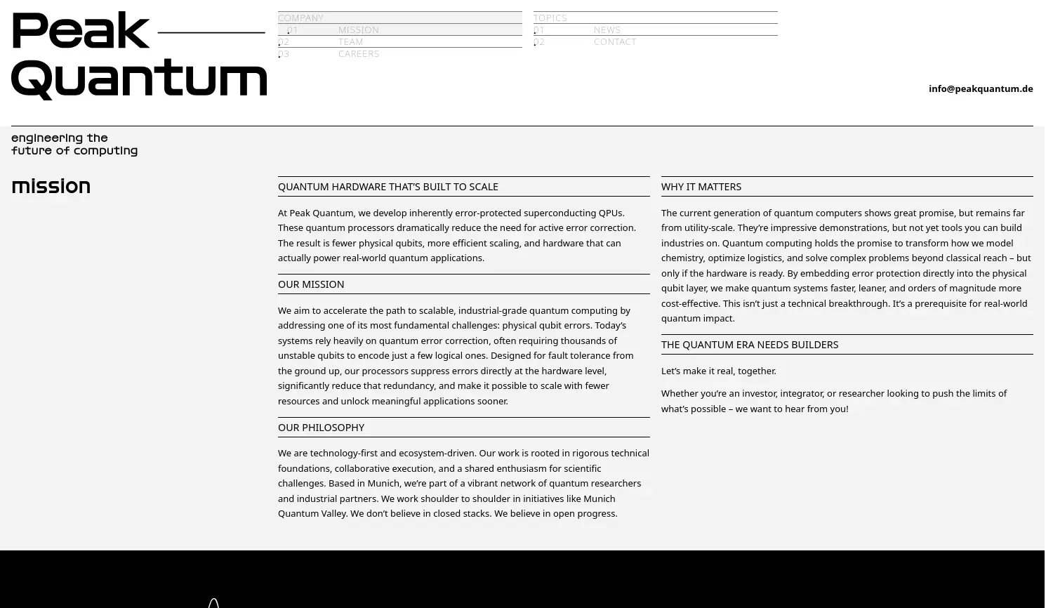 Website der Firma Peak Quantum GmbH