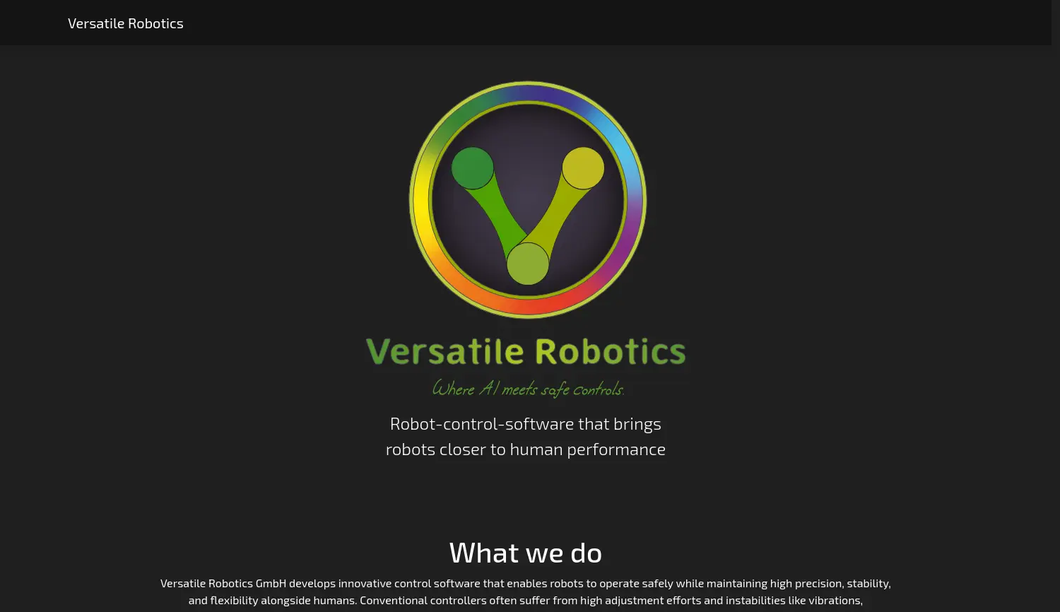Website der Firma Versatile Robotics GmbH