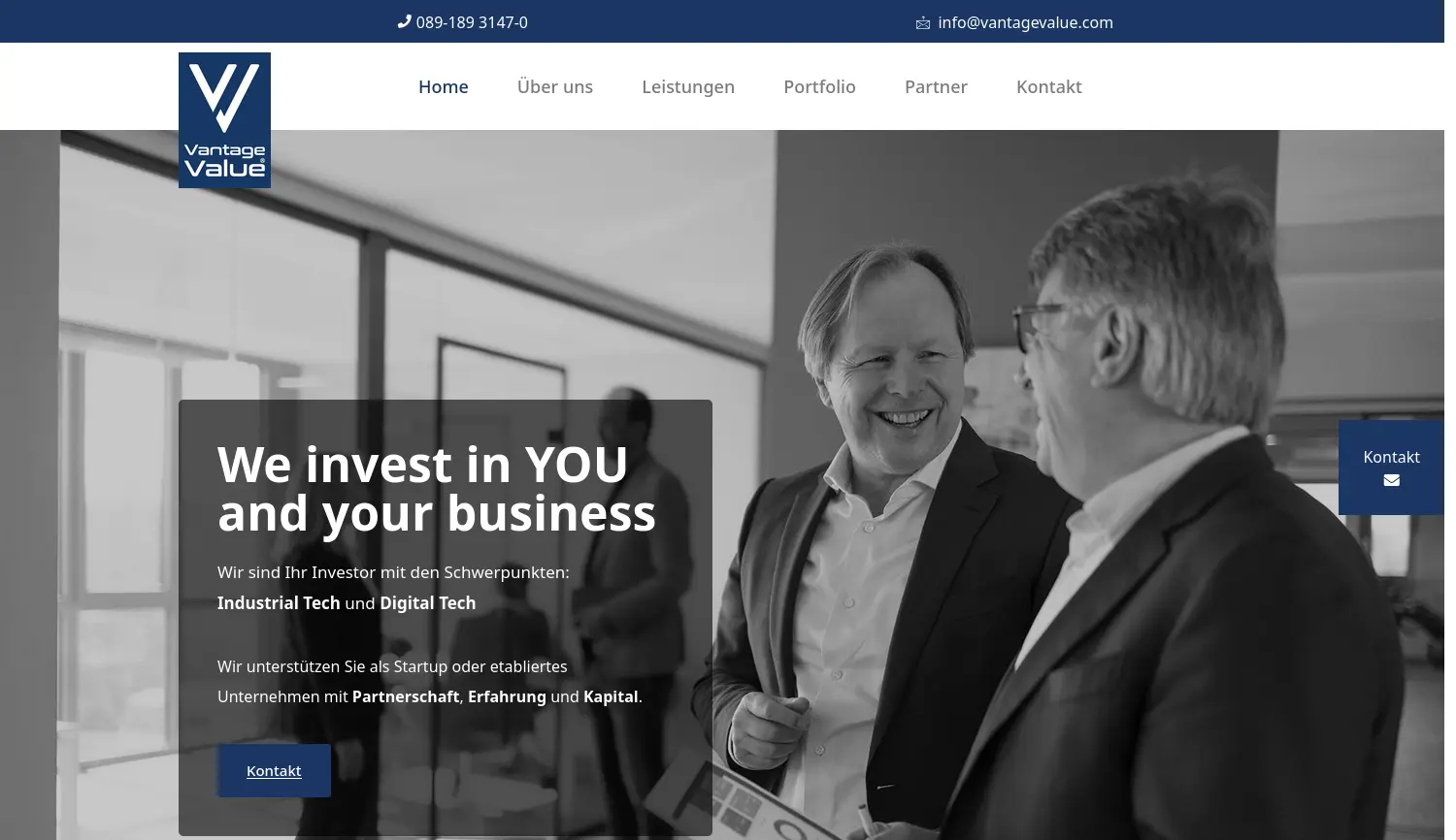 Website der Firma Vantage Value GmbH