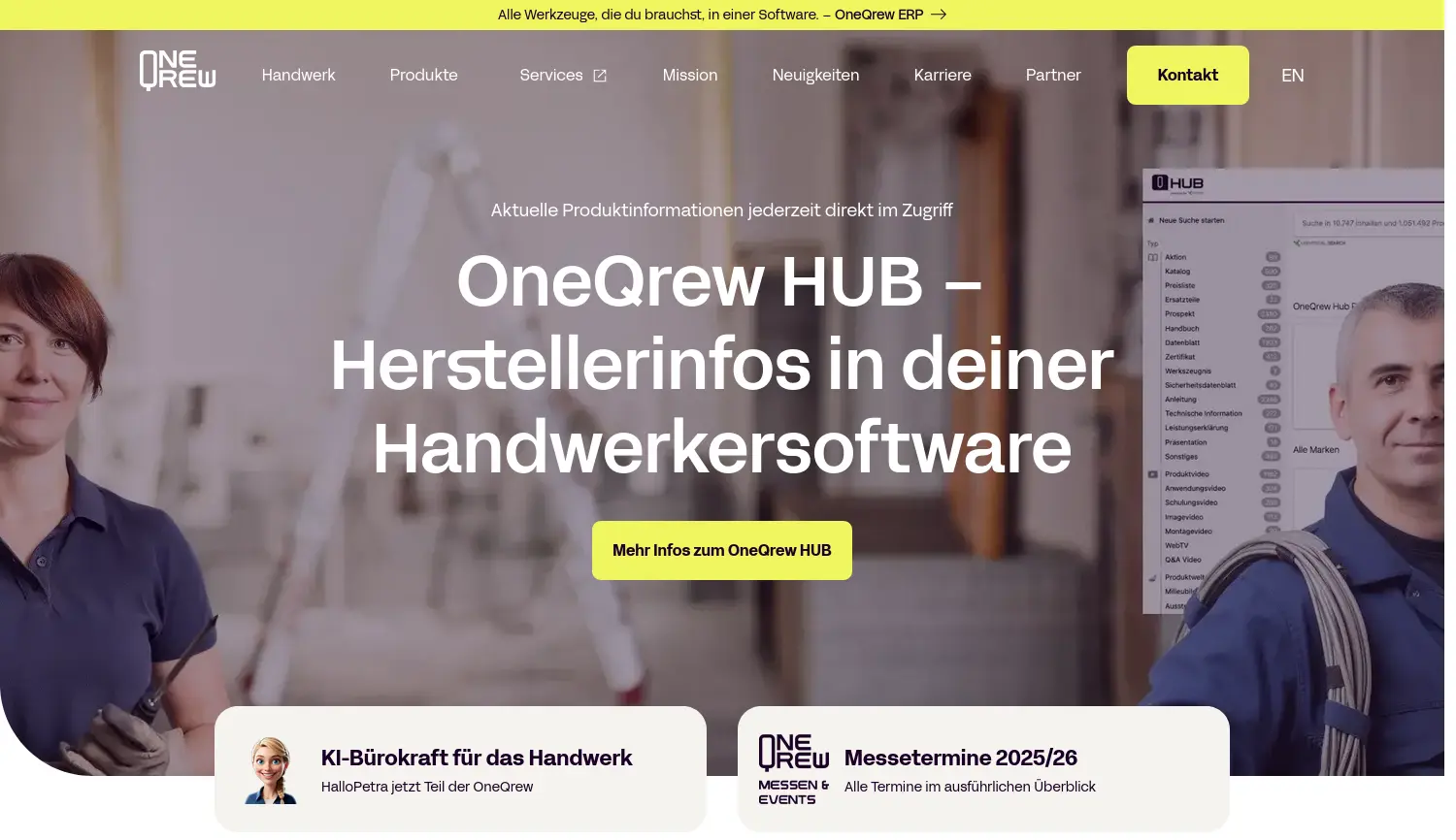 Website der Firma OneQrew GmbH